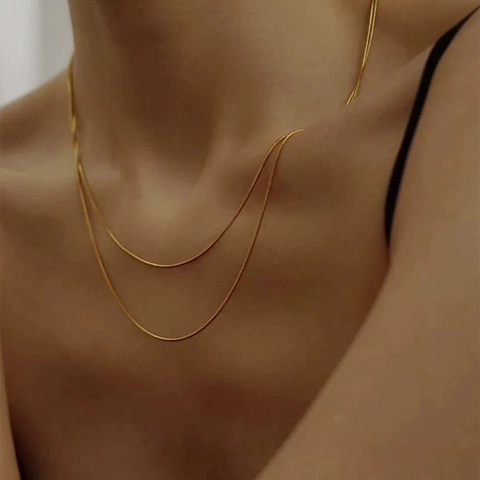Minimalist Stainless Steel Snake Chain Necklace For Women Waterproof PVD Gold Plated Multi Layer Round Bone Chain
