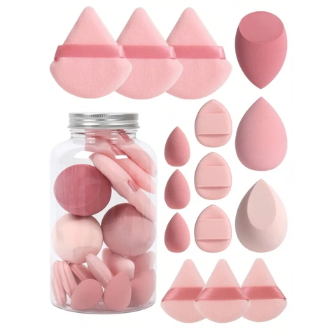 Set di Spugnette per Trucco in Polyuretano Senza Lattice Uova di Bellezza Idrofile Piumini da Cipria in Velluto Con Barattolo per Fondotinta Cosmetico Secco e Umido