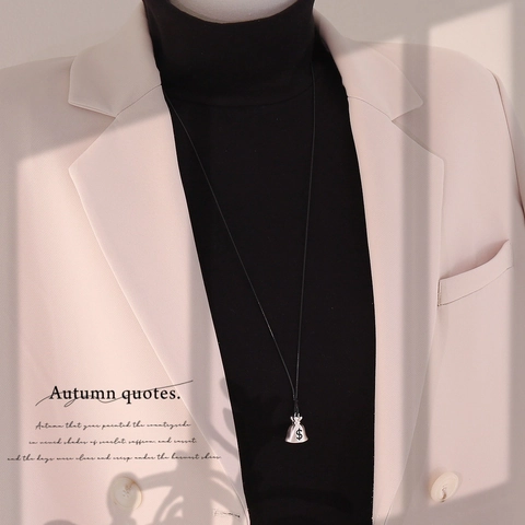 Chic Geldbeutel Anhänger Halskette Legierung Edelstahl Personalisiert Glückspouch Dollarzeichen Pulloverkette Damen Schmuck