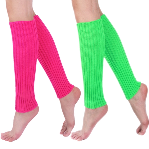 Gestrickte Beinstulpen Acryl Gerippt Neon Regenbogen Lang JK Stil Für Frauen Mädchen Retro Party Tanz Winter Warm
