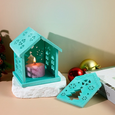 3D House Silicone Mold Christmas Snowflake Tree Hollow DIY Resin Casting Decorative Candle Holder Night Light Ornament