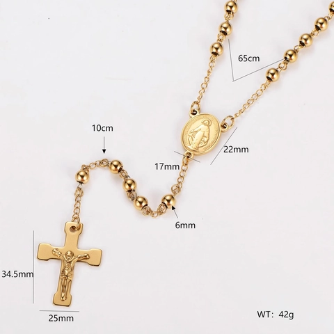 Collar De Rosario Acero Inoxidable 304 Colgante De Crucifijo Medalla Milagrosa Cuentas Redondas Estilo Oración Hombres