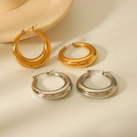 Orecchini A Cerchio Cavi Stile Francese Acciaio Inossidabile Lucidato Forma A C Gioielli Geometrici Minimalisti Da Donna