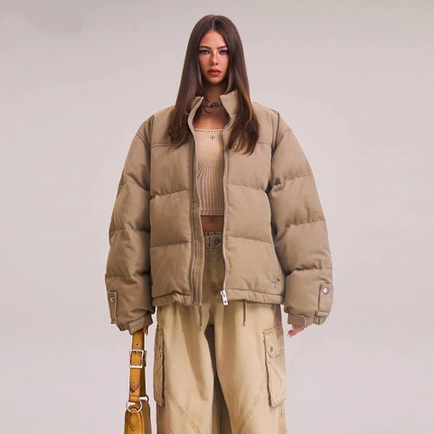 Giacca Imbottita Donna Collo Alto Giubbotto Corto Trapuntato Invernale Streetwear Ricamo Croce