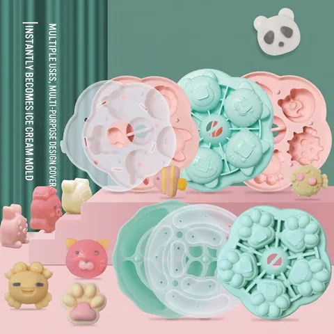 Silicone Mold For Baby Food Supplement Cartoon Animal Cat Paw Shape With Lid Food Grade DIY Baking Tool Heat Resistant