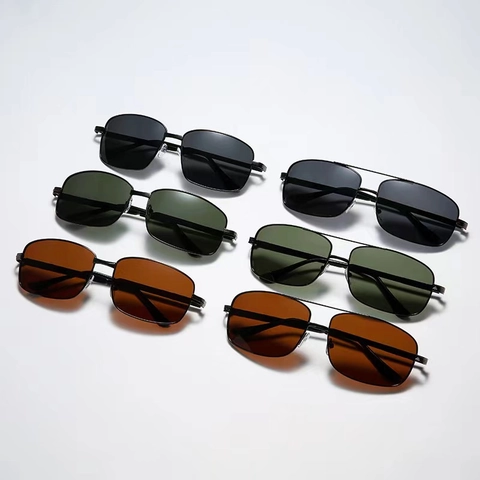 Gafas De Sol Polarizadas Para Hombre Montura Metálica Cuadrada Lentes TAC Protección UV400 Conducir Pesca Aviador Moda