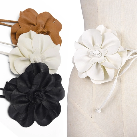 Cinturón De Cuero PU Para Mujer Con Flor Grande Estilo Bohemio Con Cordones Accesorio Decorativo Para Vestido
