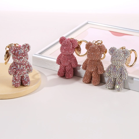 Sparkling Rhinestone Bear Keychain Full Diamond Cartoon Alloy Bag Pendant Charm For Women Cute Key Ring Accessory