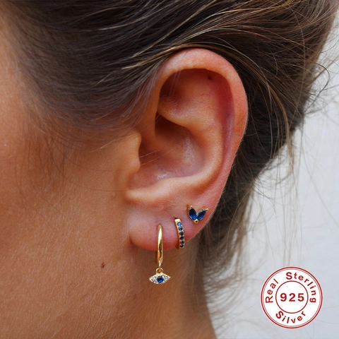 925 Sterling Silver Earring Studs Huggie Hoops With Zirconia Opal Evil Eye Moon Star Motifs Elegant Jewelry For Women