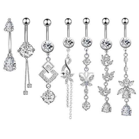 Piercing Ombelico Acciaio Inossidabile 316L Zircone Cristallo Pendente Gioielli Ombelico Fiore Farfalla Foglia Moda Donna
