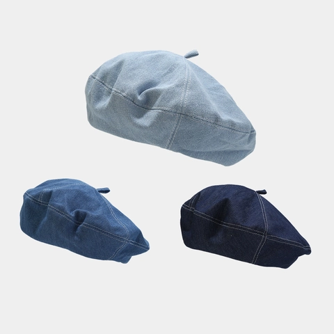 Denim Beret Hat For Women Contrast Stitching Vintage Retro French Painter Newsboy Cap Lightweight Cotton Adjustable Hat