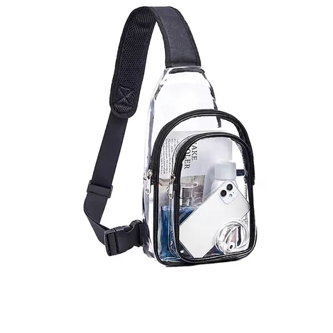 Clear Sling Bag Transparent PVC Waterproof Chest Pack Stadium Approved Travel Crossbody Bag With Adjustable Strap
