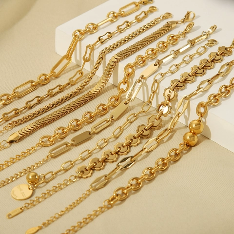 Minimalistisches 18K Vergoldetes Edelstahlarmband Für Damen Modische Kubanische Gliederkette Schmuck