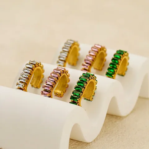 U Shaped Hoop Earrings 18K Gold Plated 304 Stainless Steel With Rectangular Zircon INS Style Jewelry For Women