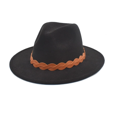 Fedora Hat Wool Felt Wide Brim Braided Leather Band Retro Jazz Style Warm Autumn Winter Unisex Accessory