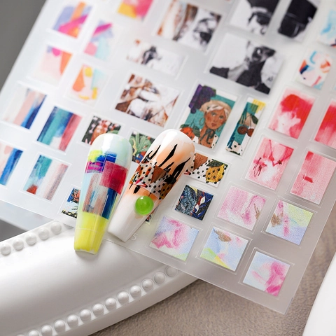 Abstract Artistic Portrait Nail Art Stickers Ultra Thin Adhesive Graffiti Oil Painting Manicure Decals DIY Decor