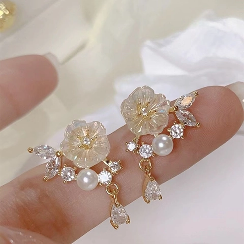 Orecchini A Fiore Cuore Fiocco Con Perno In Argento Sterling 925 Gioielli Eleganti In Finta Perla Artificial Zircone Per Donne