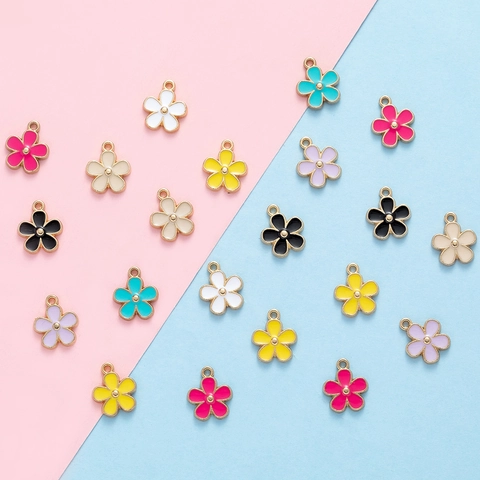Emaille Blumen Anhänger Legierung Florale Charms Für DIY Schmuckherstellung Armband Halskette Ohrring Zubehör Bunt