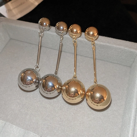 Orecchini Lunghi Geometrici A Doppia Sfera Di Metallo Con Perno In Argento Sterling 925 Rame Lucidato A Specchio Per Donna