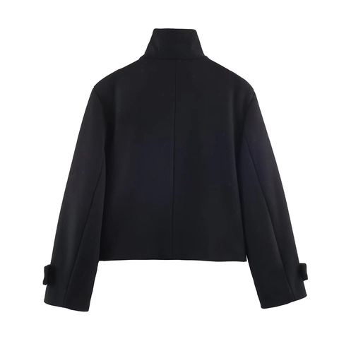 French Retro Stand Collar Short Woolen Jacket Women Elegant Single Breasted Minimalist Solid Color Commuter Coat
