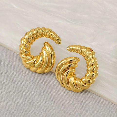 Boucles D'oreilles Créoles Torsadées Acier Inoxydable Plaqué Or 18k Style Vintage Français Mode Pour Femmes