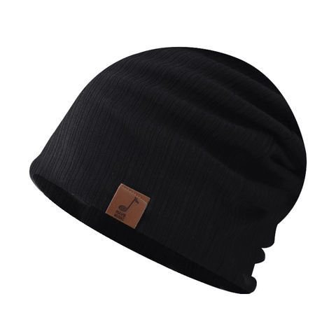 Slouchy Beanie Hat Ribbed Knit Cotton Breathable For Men Women Casual Outdoor With Music Note Leather Patch