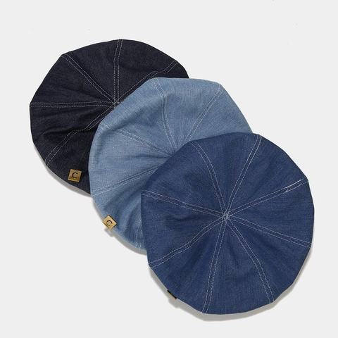 Denim Baret Vintage Newsboy Pet Letter C Metalen Decor Contraststiksels Casual Schildershoed Voor Dames