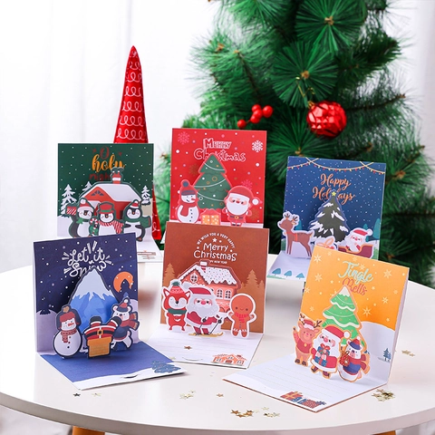 Creative 3D Pop Up Christmas Greeting Card Handmade Holiday Blessing Card With Envelope For Winter Holiday Party Blessing