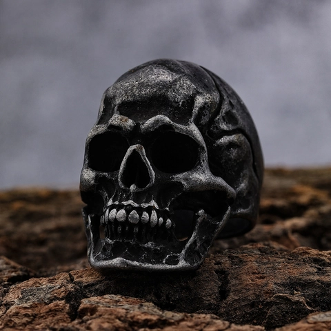 Retro Skull Ring Stainless Steel Vintage Punk Gothic Biker Style Distressed Silver Color Men Jewelry