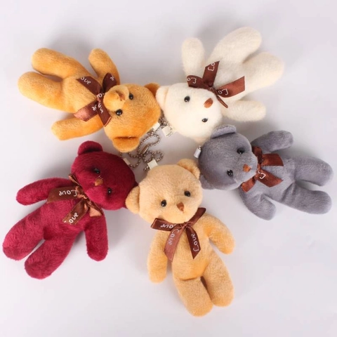 Soft Plush Teddy Bear Keychain With Ribbon Love Bow Mini Stuffed Animal Pendant For Bags Backpacks Wedding Party Favors
