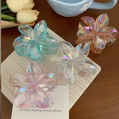 Pinza Para El Pelo De Flor Iridiscente Resina Acrílica Degradado Agarre Tiburón Para Vacaciones Playa Peinado Dulce Elegante