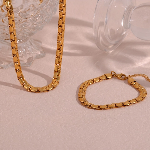 Collana A Catena Quadrata In Acciaio Inossidabile Placcato Oro 18K Choker Geometrico Da Donna