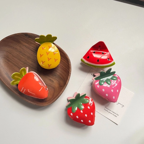 Lindas Pinzas Para El Cabello De Acrílico Con Forma De Fruta Fresa Piña Sandía Zanahoria Para Niñas Mujeres Dulce Verano
