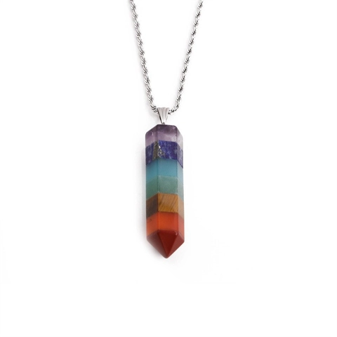 Healing Crystal Pendant Necklace 7 Chakra Stainless Steel Rope Chain Hexagonal Pillar Reiki Energy Jewelry For Women Men