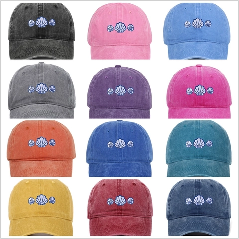 Gorra De Béisbol De Algodón Lavado Retro Con Bordado De Conchas Sombrero De Sol Desgastado Ajustable
