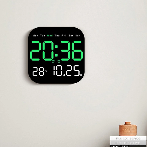 Reloj De Pared Digital LED Con Pantalla De Temperatura Fecha Despertador Electrónico Escritorio Colgante Doble Uso Decoración