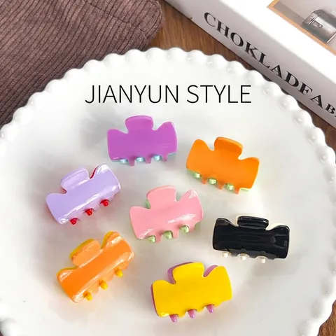Mini Hair Claw Clips Acrylic Dual Color Candy Contrast Hair Claws Small Glossy Fashionable Hair Accessories For Women