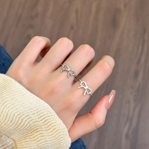 Bow Knot Ring 925 Sterling Silber Gedreht Ausgehöhlt Verstellbar Offener Ring Für Damen Süßer Eleganter Schmuck