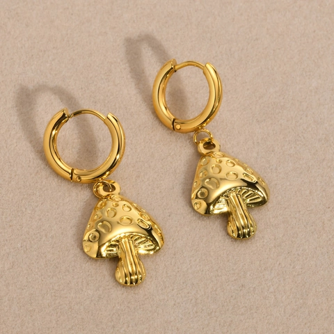 Pilz Ohrhänger Edelstahl Vergoldet Vintage Künstlerisch Creolen Dangle Für Damen Süßer Schmuck Zubehör