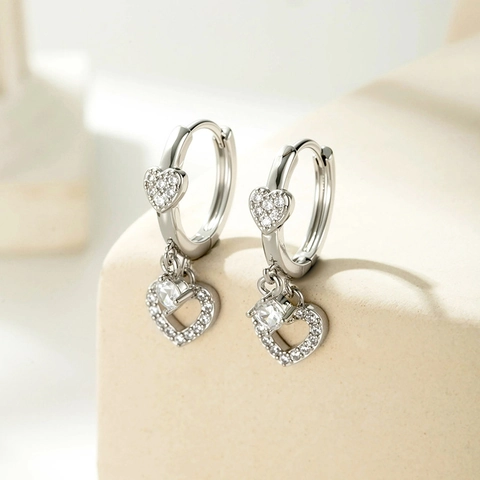 Pendientes De Ear Cuff De Corazón Con Circonita De Cobre Pendientes De Aro Colgantes Joyería Vintage