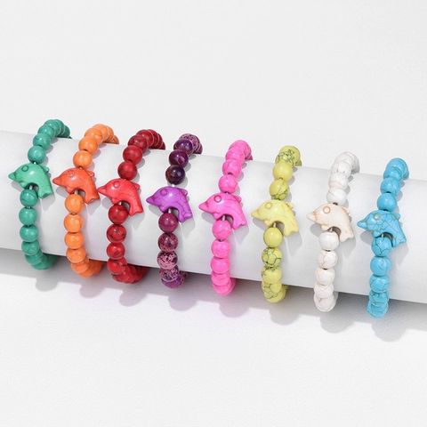 Bracciale Elastico con Perline a Forma di Delfino in Resina Fatto a Mano per Donna Stile Oceano Pietra Sintetica Gioielli da Spiaggia Estivi