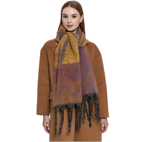 Winter Thick Mohair Like Wave Jacquard Scarf Long Tassels Warm Shawl Wrap Women Fashion Neck Warmer Decorative Accessory