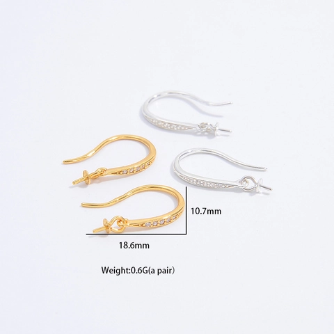 925 Sterling Silver Zirconia Inlaid Earring Hooks DIY Jewelry Findings Gold Silver Plated U-Shaped Earring Accessories