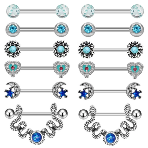 Anelli Capezzolo Acciaio Inossidabile Gioielli Piercing Cuore Luna Stella Serpente Fiore Smalto Blu Strass Gioielli Corpo Donna