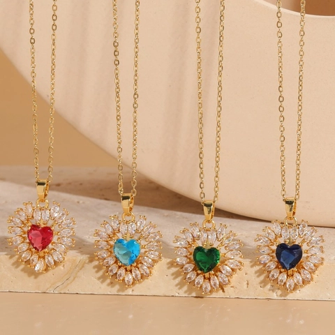Fashion Copper Zirconia Heart Pendant Necklace For Women Elegant 14K Gold Plated Heart Shaped Jewelry Trendy Party Gift