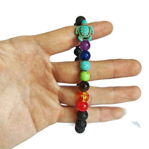 Bracciale Di Perle In Pietra Lavica Chakra Con Ciondolo A Tartaruga Gioielli Yoga Elastici Per Uomini Donne