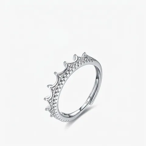Crown Ring 925 Sterling Silver Micro Pave Cubic Zirconia Adjustable Opening Elegant Jewelry For Women