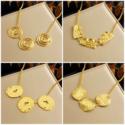 Collar Con Colgante Bañado En Oro De Acero Inoxidable Geométrico Irregular Espiral Textura Martillada Joyas Hip Hop Para Mujer