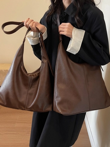 Borsa A Spalla Donna Pelle PU Grande Capacità Pendolare Hobo Tote Morbida Versatile Stile Strada Per Quotidiano