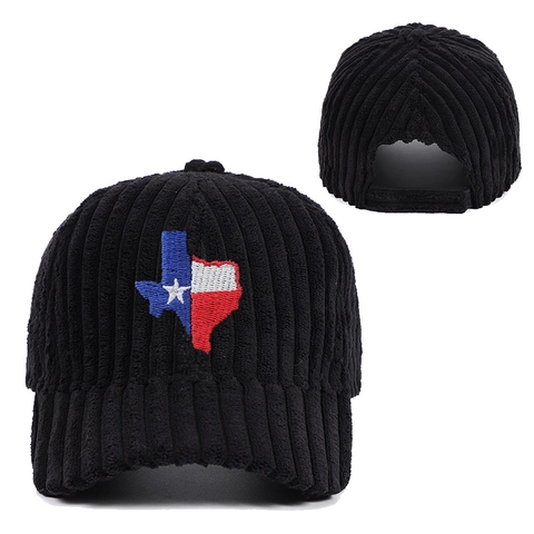 Casquette De Baseball En Velours Côtelé Rétro Broderie Carte Texas Ajustable Chapeau De Soleil Décontracté